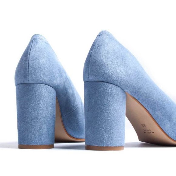 L'Intervalle Anyl Blue Suede Barrel Block Heels 37 - Picture 5 of 13